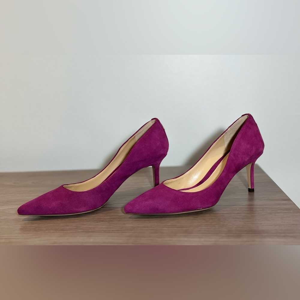 Ralph Lauren Lanette Suede Pumps Heel Pointed Toe - Size 5.5 Plum Caspia Purple